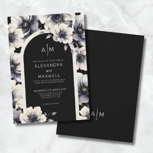 Moderne Weiße Schwarze Florale Hochzeit Einladung