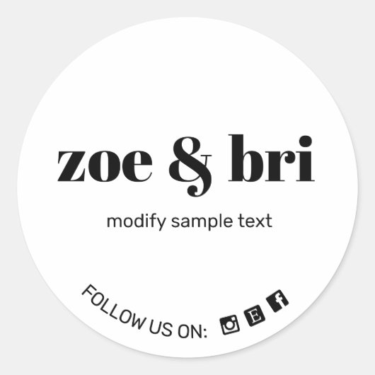 Moderne, weiße Schwarze hinzufügen Ihre Logos Soci Runder Aufkleber (Vorderseite)