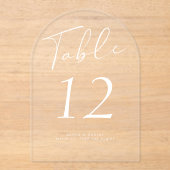 Moderne weiße Skripte Hochzeit Acryl-Tischnummer Acryleinladungen (Vorderseite)