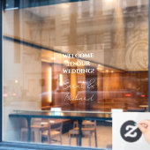 Moderne weiße Skriptpaare heißen Hochzeit Willkomm Fensteraufkleber (Café-Fenster)