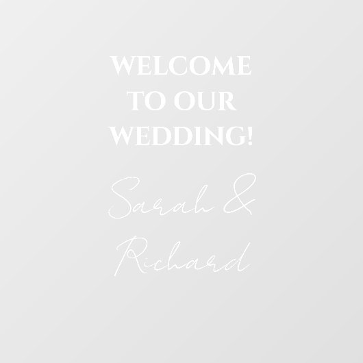 Moderne weiße Skriptpaare heißen Hochzeit Willkomm Fensteraufkleber (Blatt)