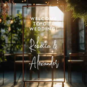 Moderne weiße Skriptpaare heißen Hochzeit Willkomm Fensteraufkleber