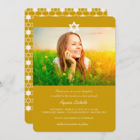 Moderne weiße Sterne von David Bat Mitzvah laden e Einladung (Vorne/Hinten)