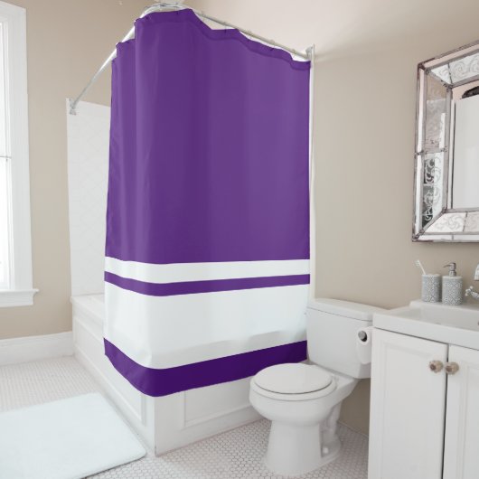Moderne weiße Streifen auf fett Lila Duschvorhang (Beispiel)