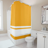 Moderne weiße Streifen auf goldgelben Gelben Duschvorhang (Beispiel)