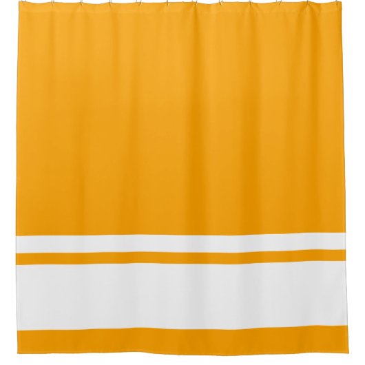 Moderne weiße Streifen auf goldgelben Gelben Duschvorhang (Vorderseite)