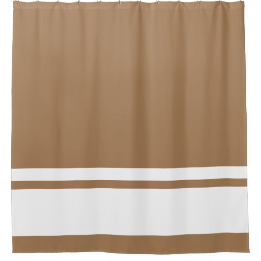 Moderne weiße Streifen auf Mocha Brown Duschvorhang (Vorderseite)