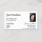 Moderne weiße Streifen mit Beruflichem Foto Visitenkarte (Rückseite)