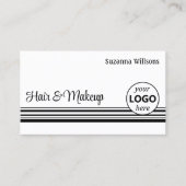 Moderne weiße Streifen mit Logos und Foto Visitenkarte (Vorderseite)