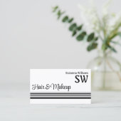 Moderne, weiße Streifen mit Monogramm und Foto Visitenkarte (Stehend Vorderseite)