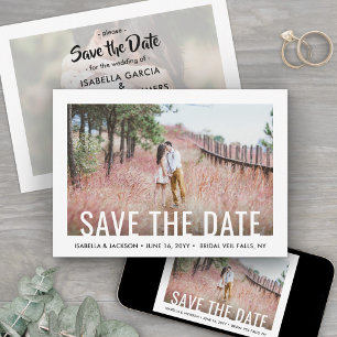 Moderne weiße Typografie-Overlay Zwei-Fotos Hochze Save The Date