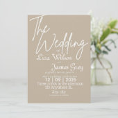 Moderne weiße und beige einfache Hochzeit Einladung (Stehend Vorderseite)