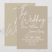 Moderne weiße und beige einfache Hochzeit Einladung (Vorne/Hinten)