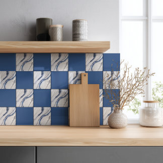 Moderne weiße und blaue minimalistische Marmoropti Fliese