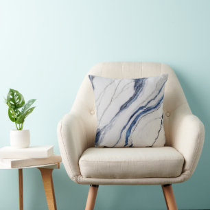 Moderne weiße und blaue minimalistische Marmoropti Kissen