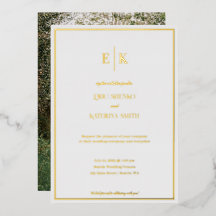 Moderne weiße und goldene Folien-Hochzeits-Einladu