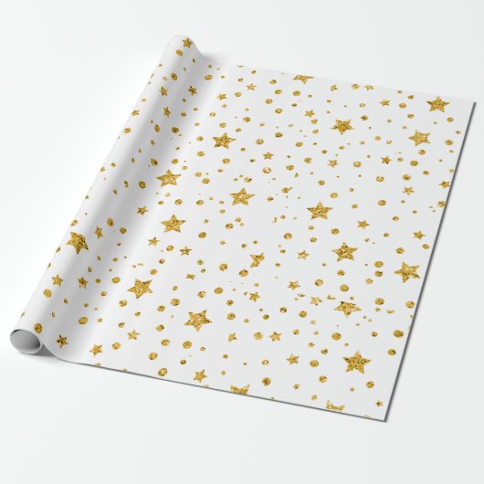 Moderne, weiße und goldene Himmelsstars Geschenkpapier (Ungerollt)