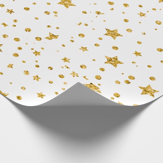 Moderne, weiße und goldene Himmelsstars Geschenkpapier (Ecke)