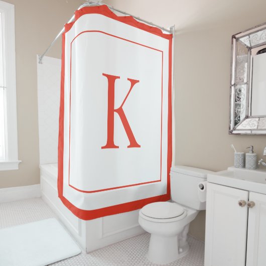 moderne weiße und orange Monogramm Initiale Duschvorhang (Beispiel)