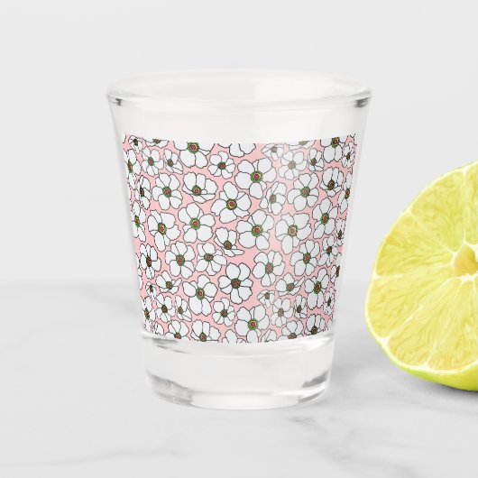 Moderne weiße und rosa Blumen Schnapsglas (Vorderseite)