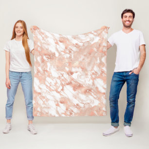 Moderne weiße und roségoldene Marmoroptik Fleecedecke
