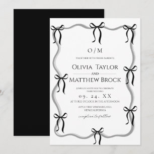 Moderne weiße und schwarze Bogenhochzeit Einladung