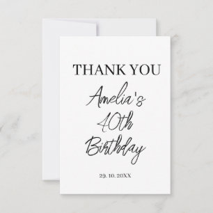 Moderne weiße und schwarze Geburtstagsparty Dankeskarte