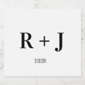 Moderne, weiße und schwarze Monogramm-Hochzeit Schaumweinetikett (Einzelnes Label)