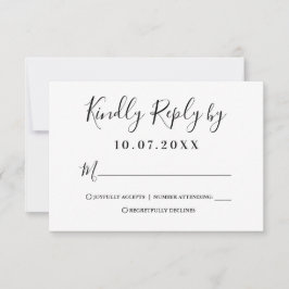 Moderne weiße und schwarze Script-Antwortkarte RSVP Karte