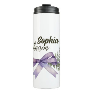 Moderne Weiße und Violette Florale Personalisierte Thermosbecher