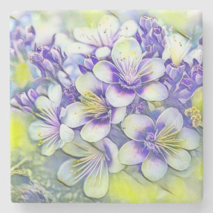 Moderne weiße violette Kirschblüten Aquarell Steinuntersetzer