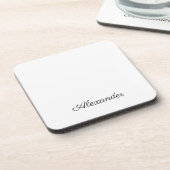 Moderne weiße Vorlage, schwarze Schriftzeichen Getränkeuntersetzer (Linke Seite)