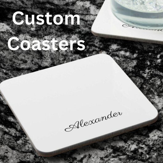 Moderne weiße Vorlage, schwarze Schriftzeichen Getränkeuntersetzer