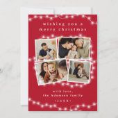 Moderne weiße Weihnachtsbeleuchtung 4 FotoCollage Feiertagskarte (Vorderseite)