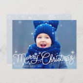 Moderne weiße Weihnachtsblauen Typografie Postkarte (Vorne/Hinten)