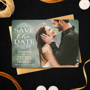 Moderne weiße Wirbel Benutzerdefiniertes Foto Sa Save The Date