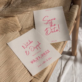 Moderne, weißfarbene, rosa, helle Retro-Trendhochz Save The Date