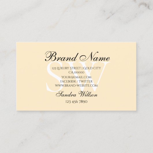 Moderne Weißpastelkoralle mit Chic Monogram Visitenkarte (Rückseite)