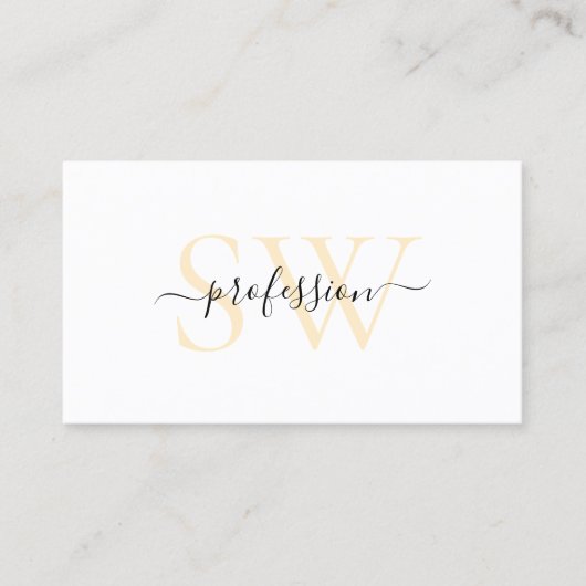 Moderne Weißpastelkoralle mit Chic Monogram Visitenkarte (Vorderseite)