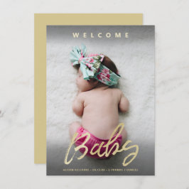 Moderne Welcome Baby Gold Script Full Foto Card Einladung