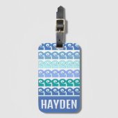 Moderne Wellenmuster in der Blues Personalisiert Gepäckanhänger (Vorderseite Vertikal)