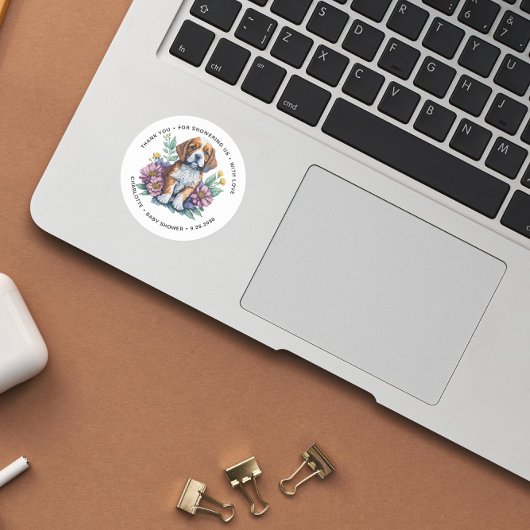 Moderne Welpe Dog Terracotta Kinderdusche Runder Aufkleber