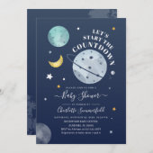 Moderne Weltraumtypografie Kinderdusche Einladung (Vorne/Hinten)