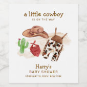 Moderne Western Desert Cactus Cowboy Baby Shower Weinetikett (Einzelnes Label)