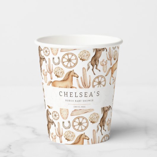 Moderne Western Rodeo Wasserfarbe Kinderdusche Pappbecher (Rückseite)
