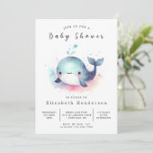 Moderne Whale Baby-Dusche Einladung (Stehend Vorderseite)