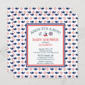 Moderne Whale Nautical Boy Baby Dusche Einladung (Vorne/Hinten)