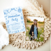 Moderne whimische handgezeichnete blaue Abschlussf Einladung