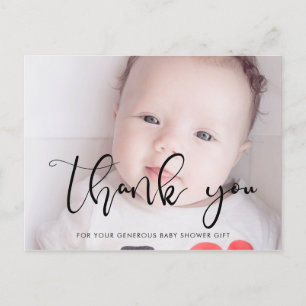 Moderne whimscial Script Baby Dusche danke Postkarte