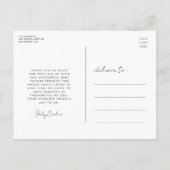 Moderne whimscial Script Baby Dusche danke Postkarte (Rückseite)